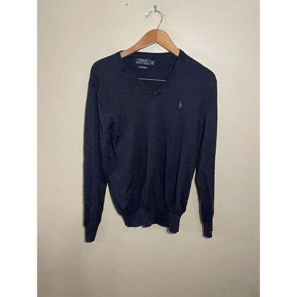 Polo Ralph Lauren Sweater‎ Men’s Small V-Neck Pima Cotton Navy Blue - Picture 2 of 7